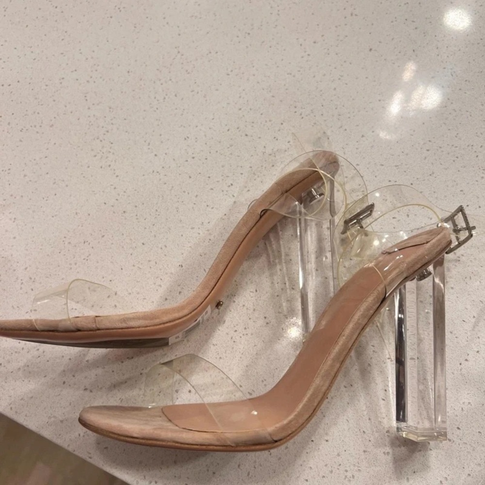 Elegant Nude Transparent Strap Heels with Clear Block Heel